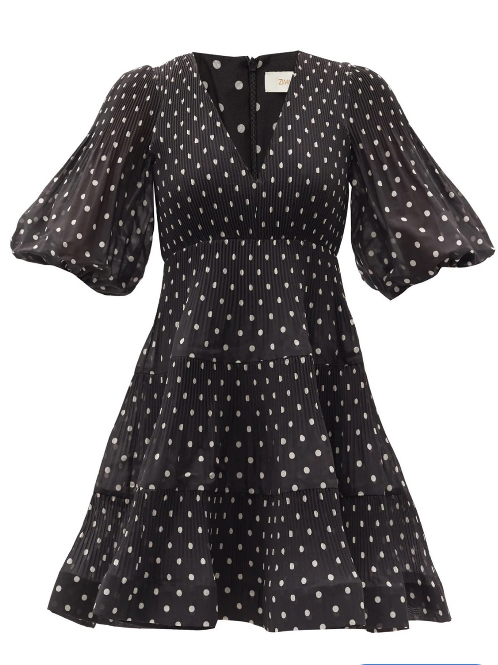 Zimmermann Black & White Polka Dot Puff-Sleeve Mini Dress